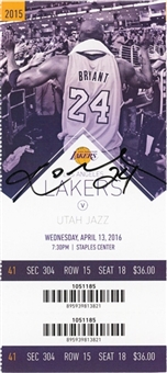 Kobe Bryant Signed Final Career Game Full Ticket from April 13, 2016 - 60 Pts Game (JSA) 